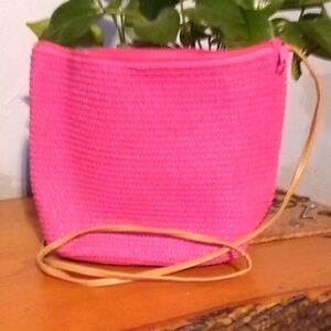 Vibrant Pink Woven Crossbody Bag